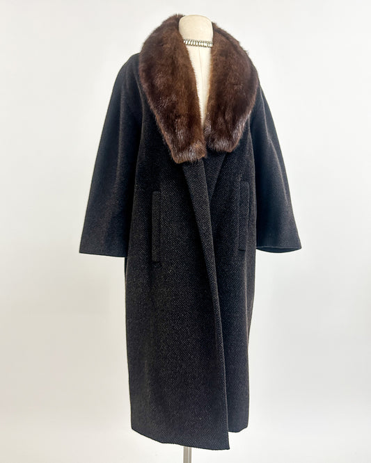 1950s 'The Carnegie Hill' Tweed Coat with Fur Collar
