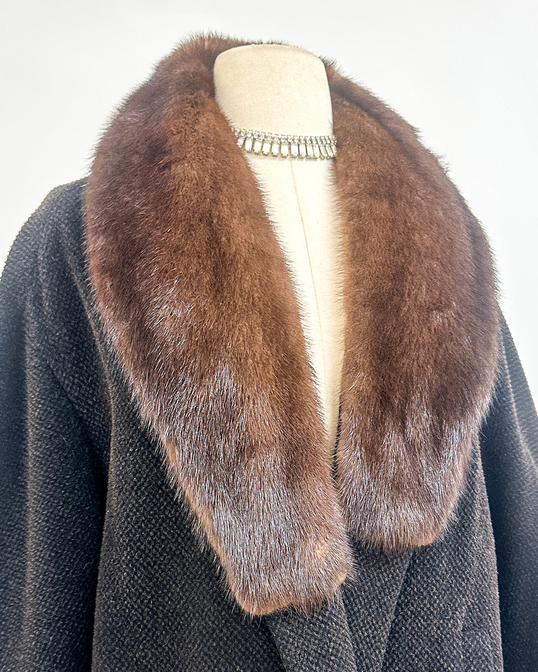 1950s 'The Carnegie Hill' Tweed Coat with Fur Collar