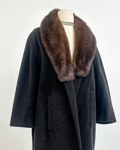 1950s 'The Carnegie Hill' Tweed Coat with Fur Collar