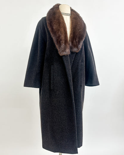 1950s 'The Carnegie Hill' Tweed Coat with Fur Collar