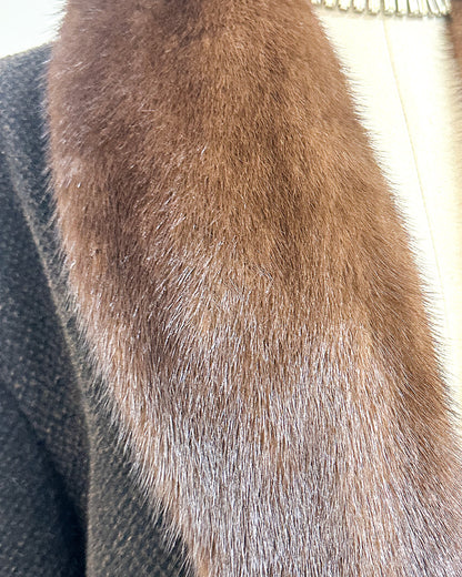 1950s 'The Carnegie Hill' Tweed Coat with Fur Collar