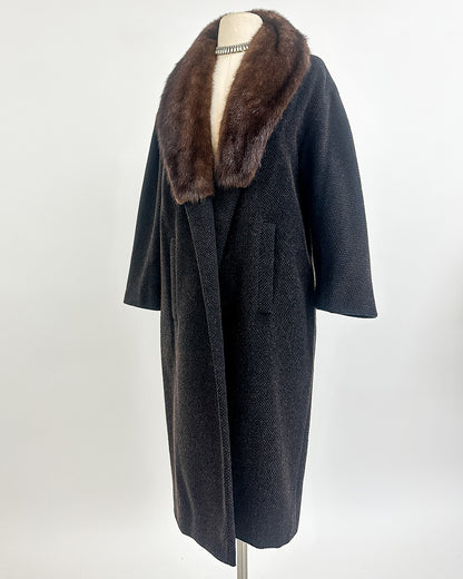 1950s 'The Carnegie Hill' Tweed Coat with Fur Collar