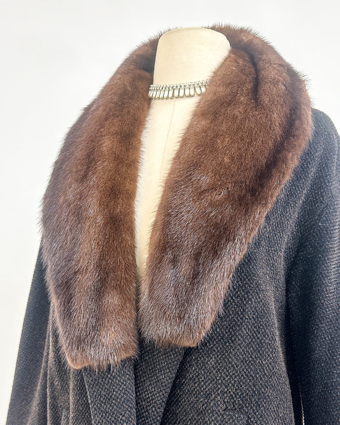 1950s 'The Carnegie Hill' Tweed Coat with Fur Collar