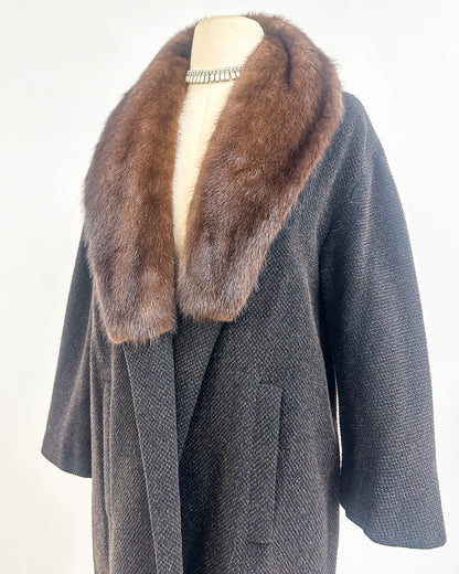 1950s 'The Carnegie Hill' Tweed Coat with Fur Collar