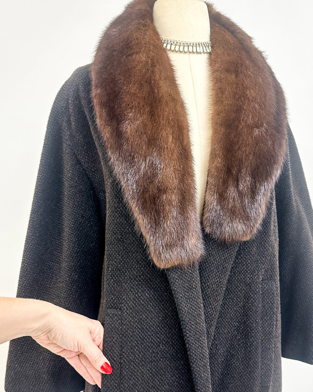 1950s 'The Carnegie Hill' Tweed Coat with Fur Collar