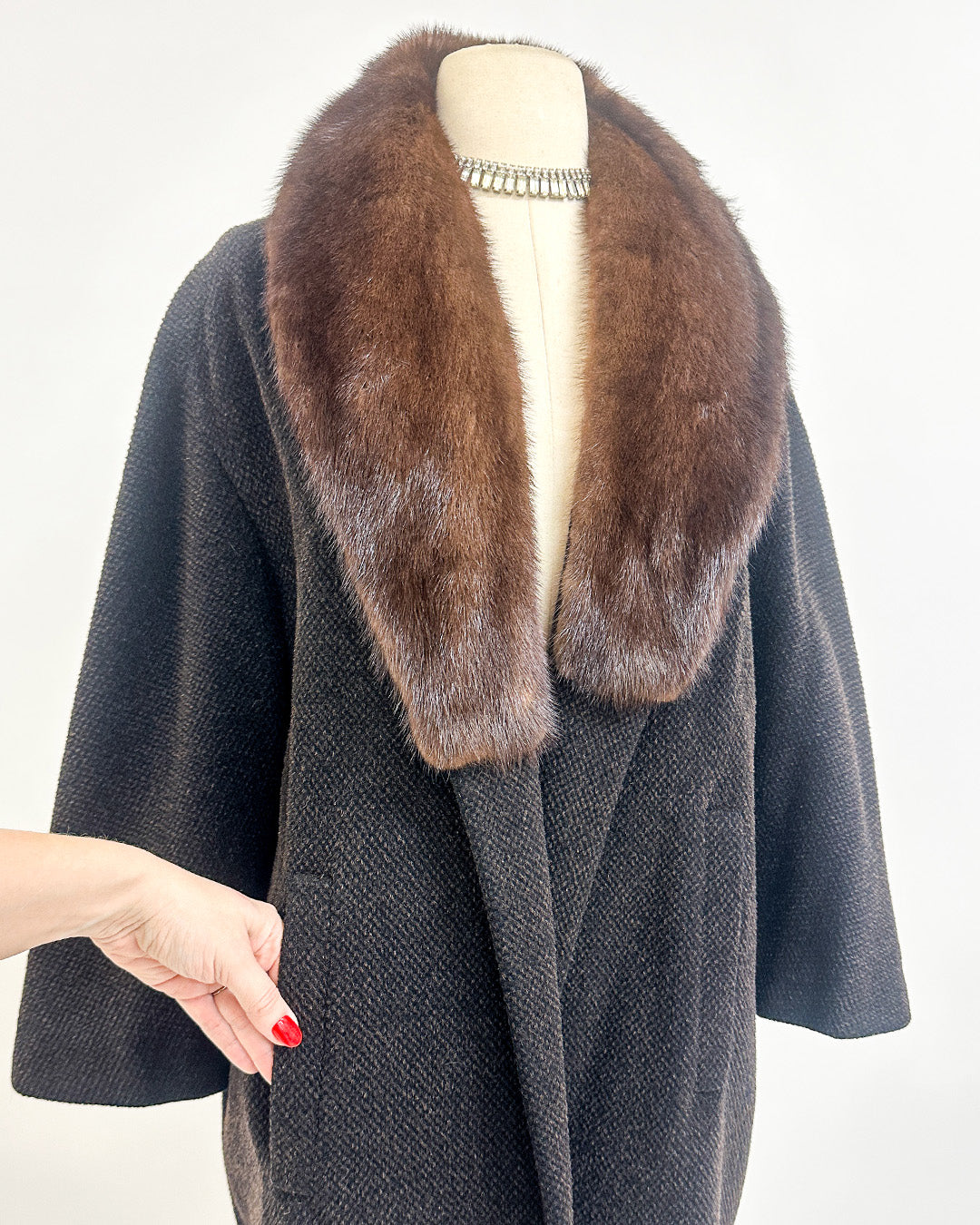 1950s 'The Carnegie Hill' Tweed Coat with Fur Collar