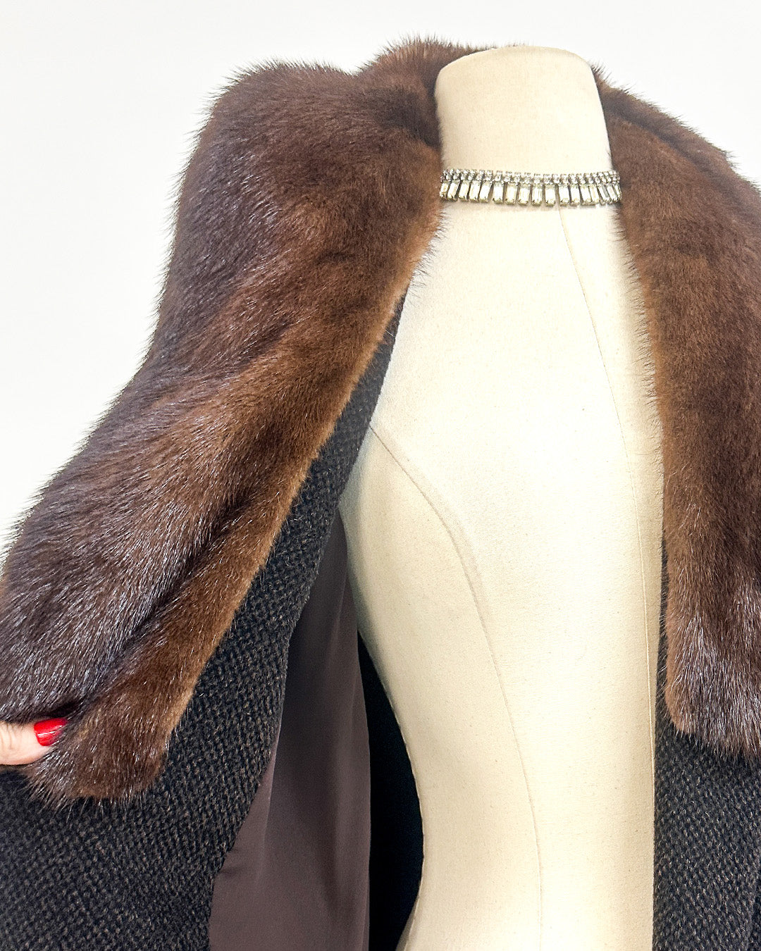 1950s 'The Carnegie Hill' Tweed Coat with Fur Collar