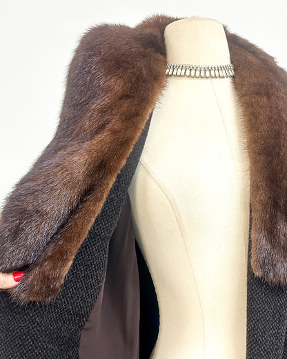 1950s 'The Carnegie Hill' Tweed Coat with Fur Collar