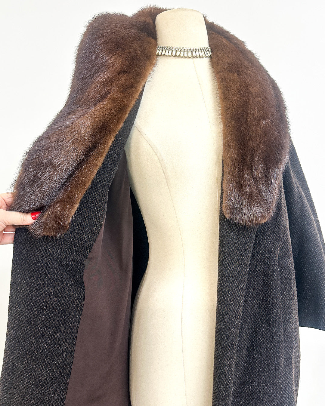 1950s 'The Carnegie Hill' Tweed Coat with Fur Collar