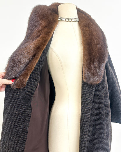 1950s 'The Carnegie Hill' Tweed Coat with Fur Collar