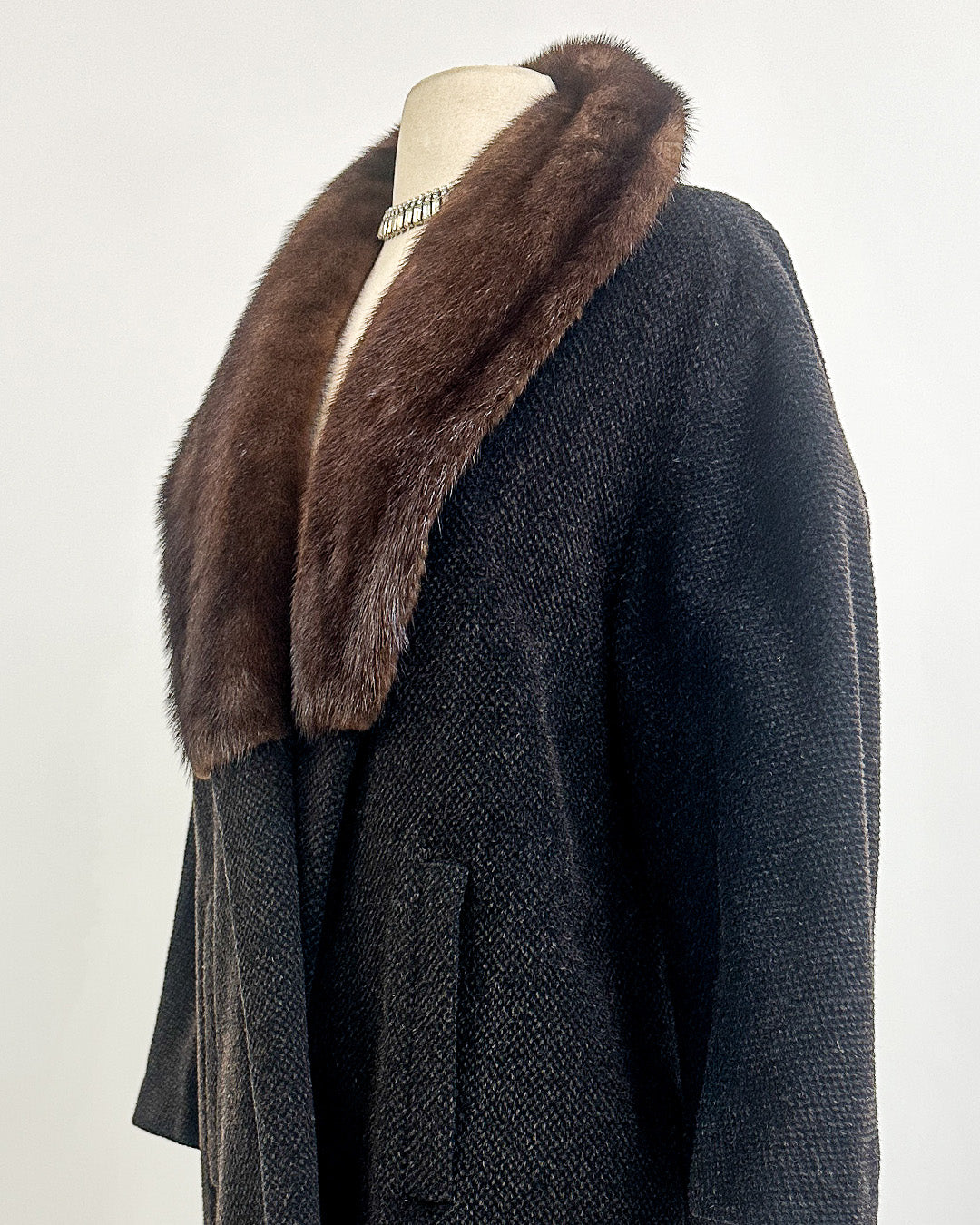 1950s 'The Carnegie Hill' Tweed Coat with Fur Collar
