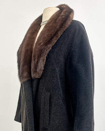 1950s 'The Carnegie Hill' Tweed Coat with Fur Collar