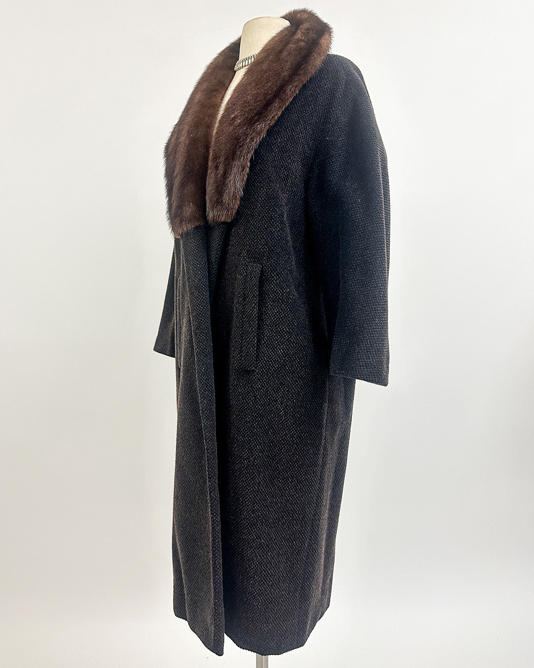 1950s 'The Carnegie Hill' Tweed Coat with Fur Collar