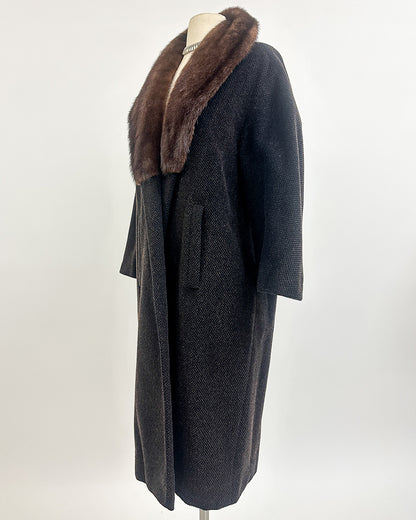 1950s 'The Carnegie Hill' Tweed Coat with Fur Collar