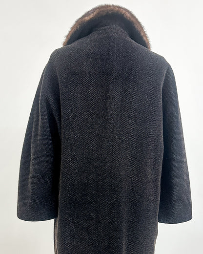 1950s 'The Carnegie Hill' Tweed Coat with Fur Collar