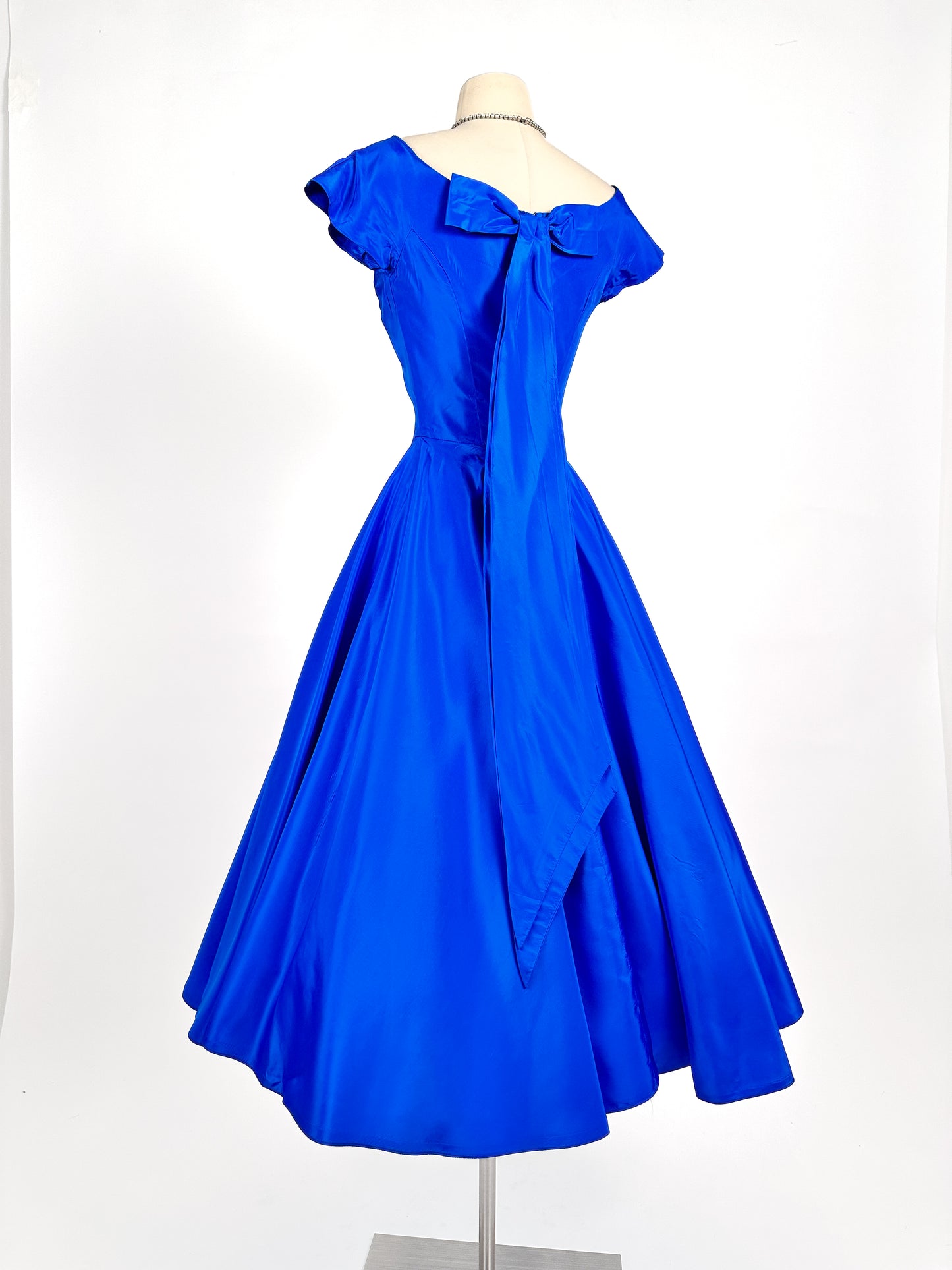 1950s Striking Sapphire Blue Gown with Bow / Waist 26