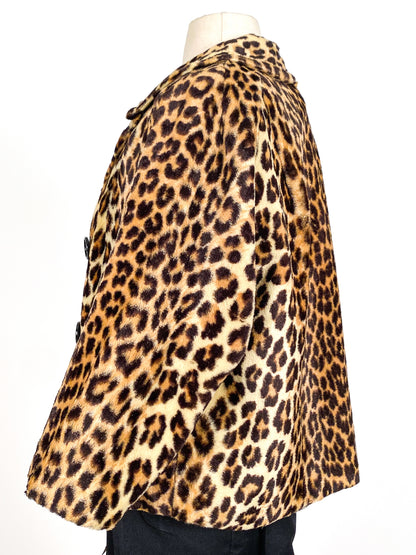 Glamorous 1950s Faux Leopard Coat / Waist 38