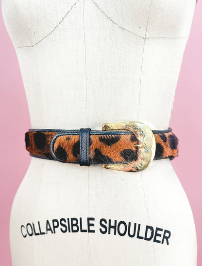 1980s Pony Hair Leopard Print Statement Belt / up to a Waist 29"