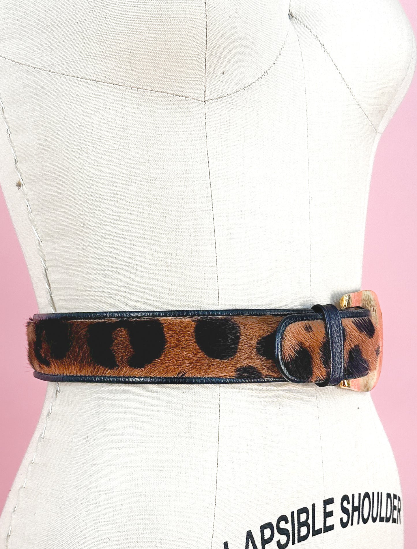 1980s Pony Hair Leopard Print Statement Belt / up to a Waist 29"