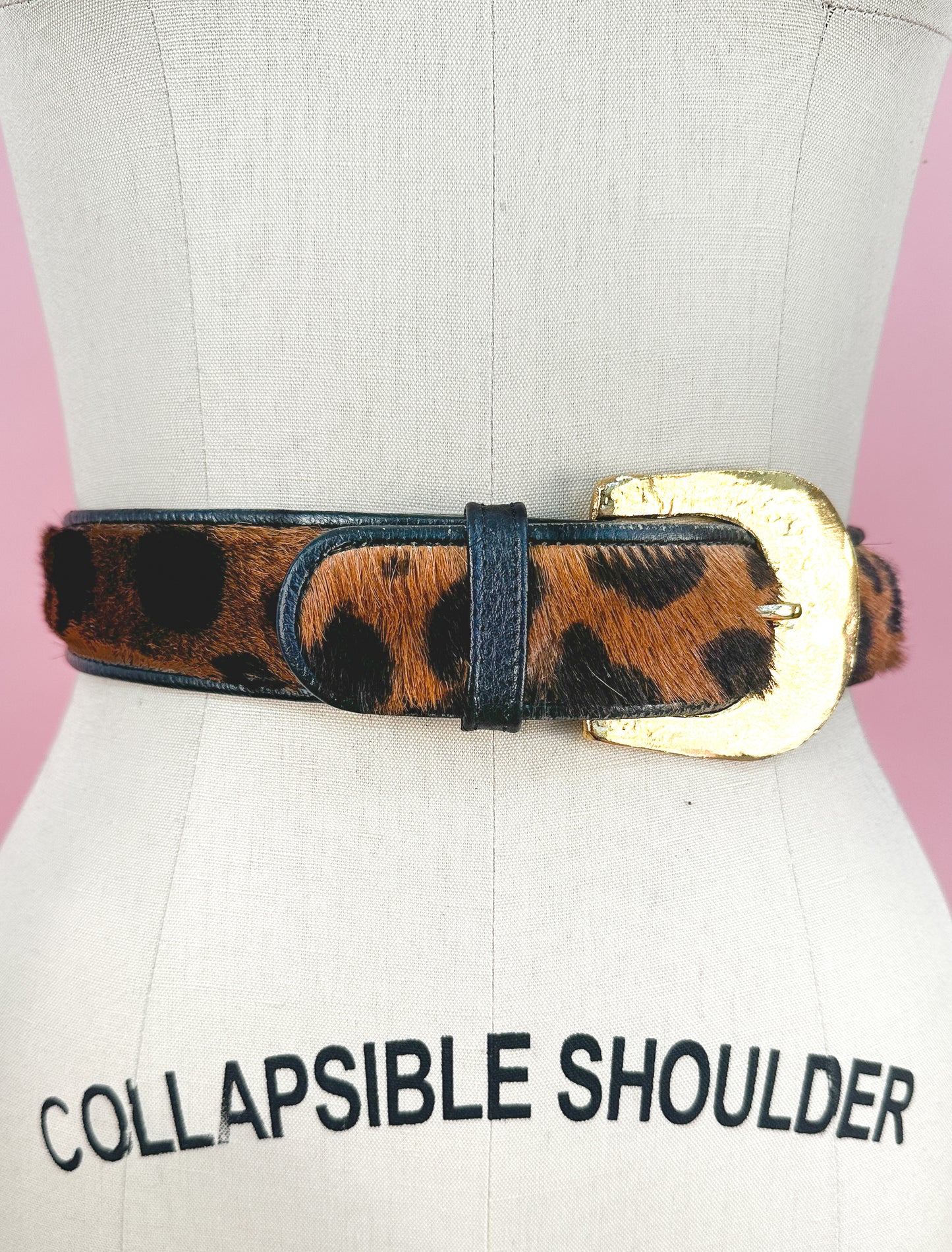 1980s Pony Hair Leopard Print Statement Belt / up to a Waist 29"