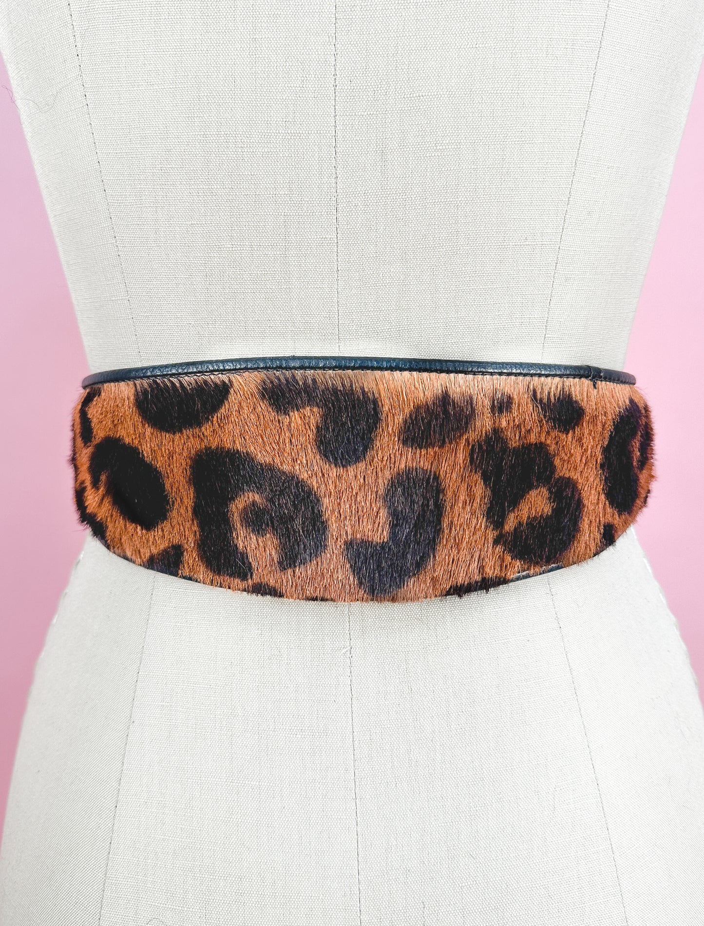 1980s Pony Hair Leopard Print Statement Belt / up to a Waist 29"