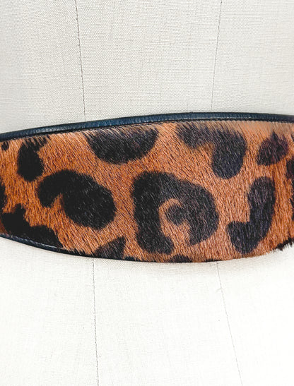 1980s Pony Hair Leopard Print Statement Belt / up to a Waist 29"