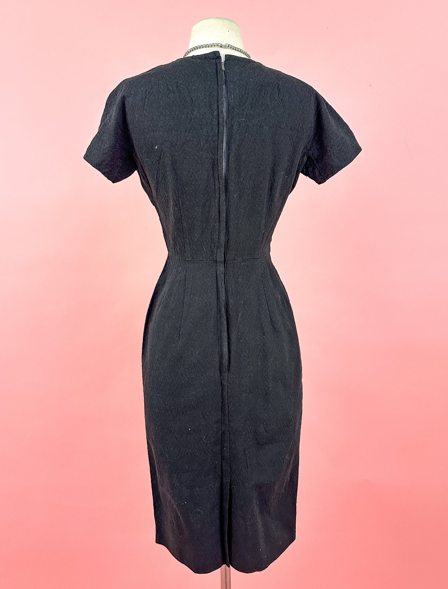 1950s Textured Cotton Wiggle Dress with Belt and Wrap / Waist 24