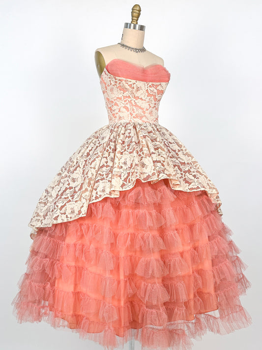 1950s Dreamy Lace & Tulle Party Dress / Waist 24