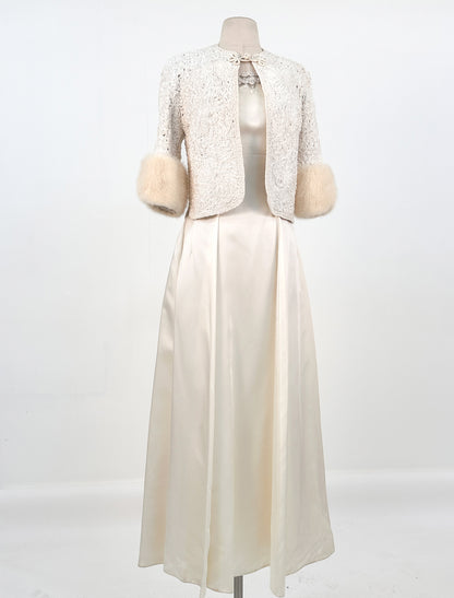1950 White Ribbon Jacket with Mink Cuffs / OSFM