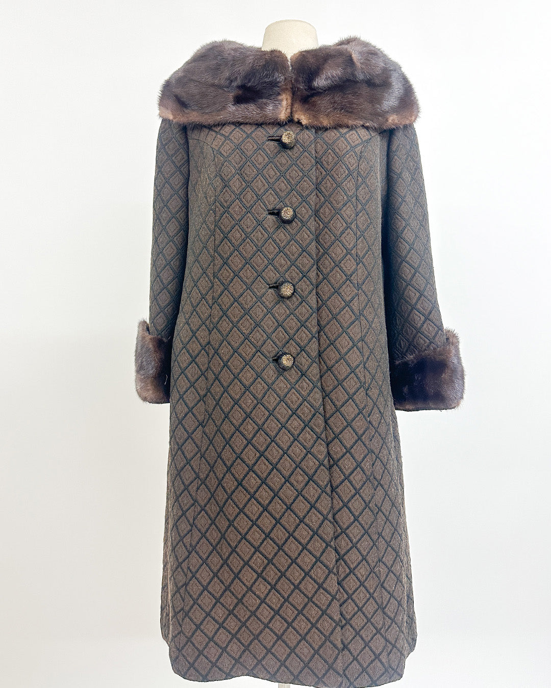 1950s 'The Park Avenue Snowfall' Coat with Fur Collar and Cuff