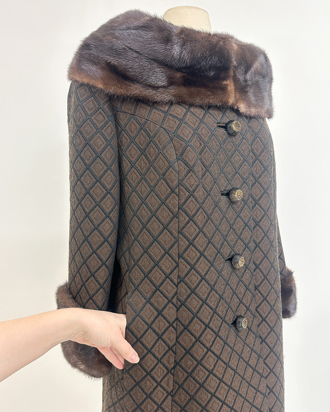 1950s 'The Park Avenue Snowfall' Coat with Fur Collar and Cuff