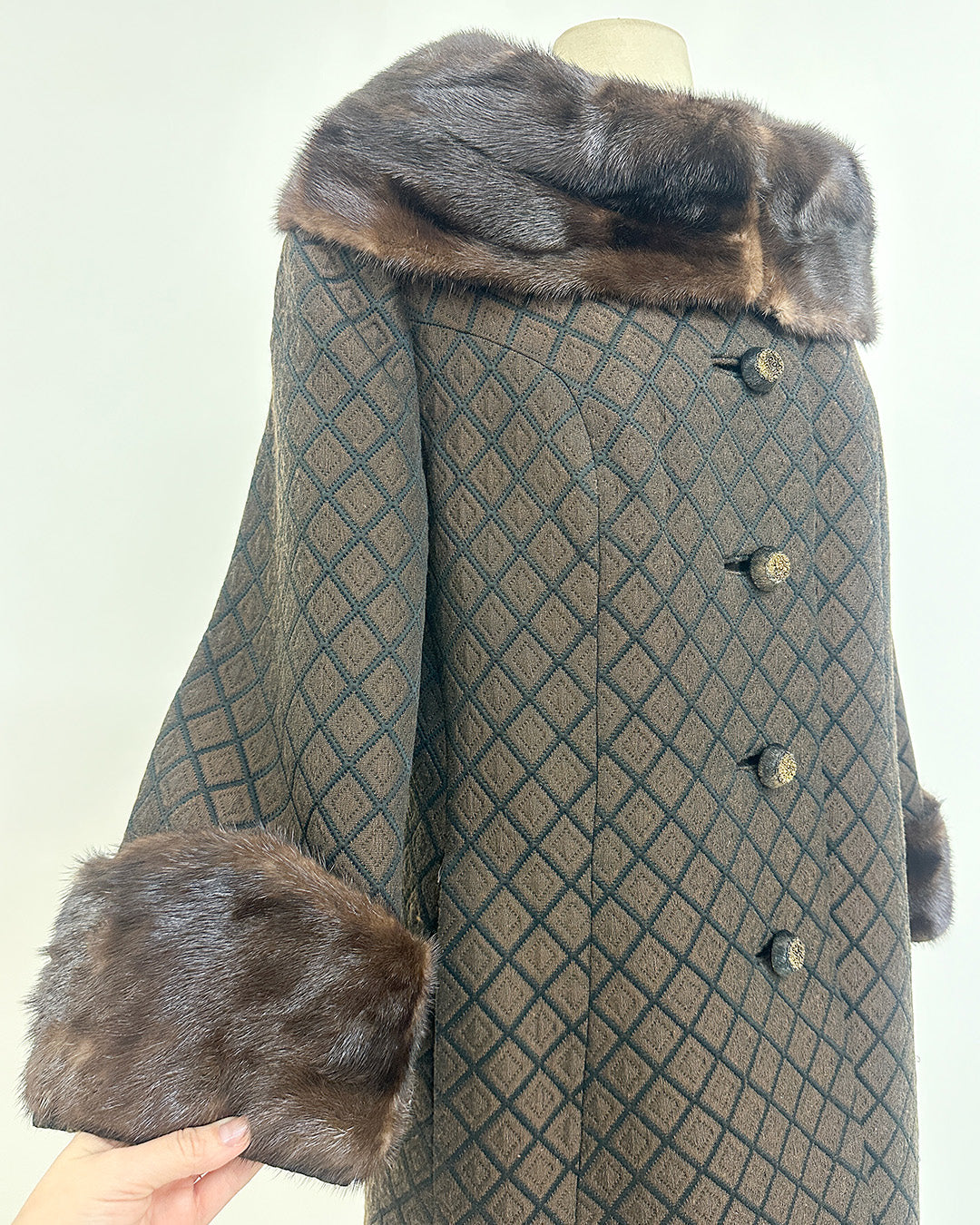 1950s 'The Park Avenue Snowfall' Coat with Fur Collar and Cuff