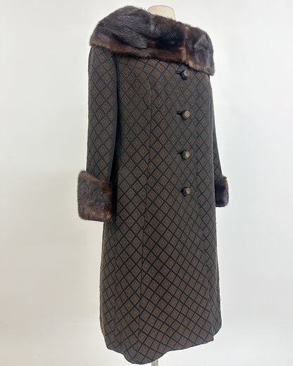 1950s 'The Park Avenue Snowfall' Coat with Fur Collar and Cuff