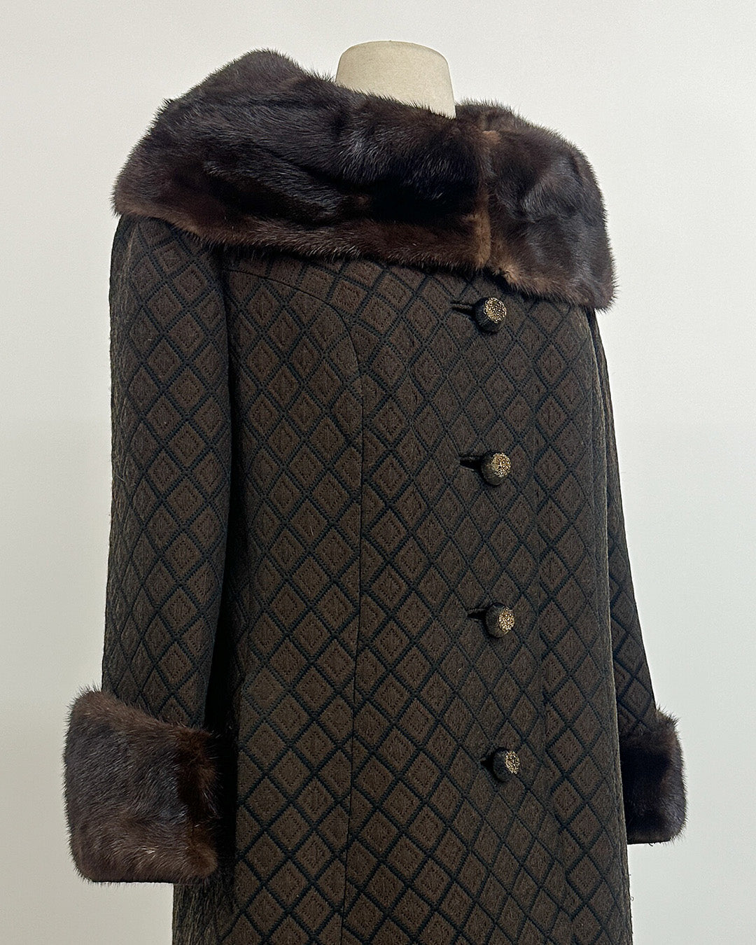 1950s 'The Park Avenue Snowfall' Coat with Fur Collar and Cuff
