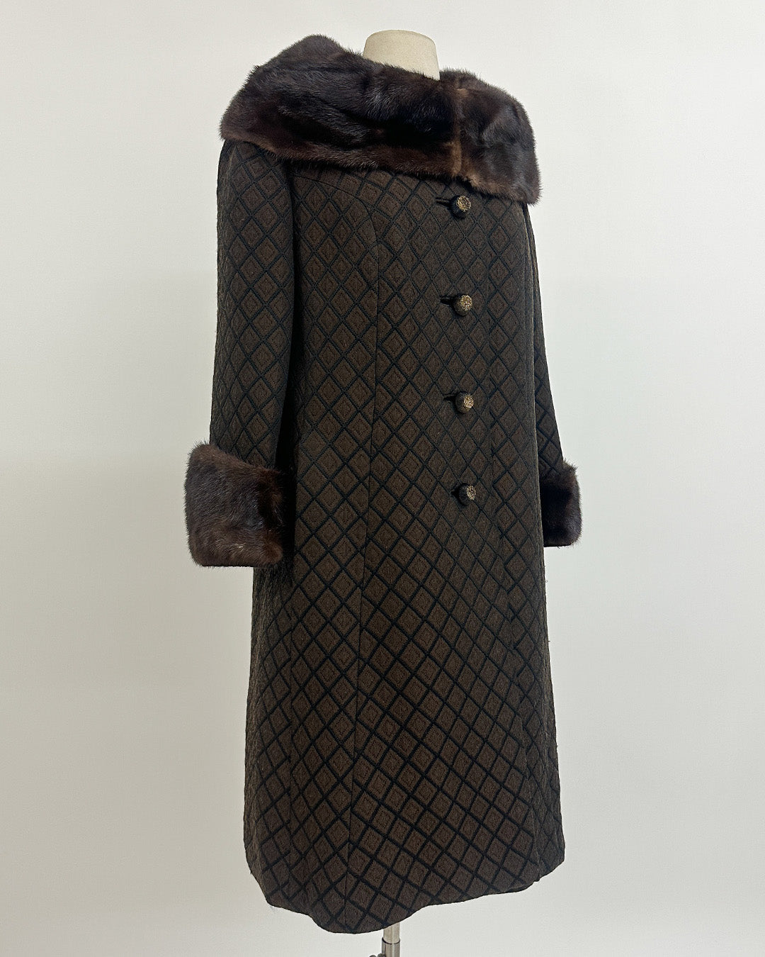 1950s 'The Park Avenue Snowfall' Coat with Fur Collar and Cuff