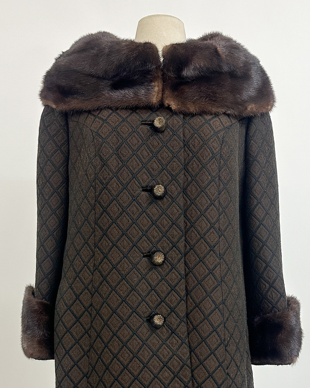 1950s 'The Park Avenue Snowfall' Coat with Fur Collar and Cuff