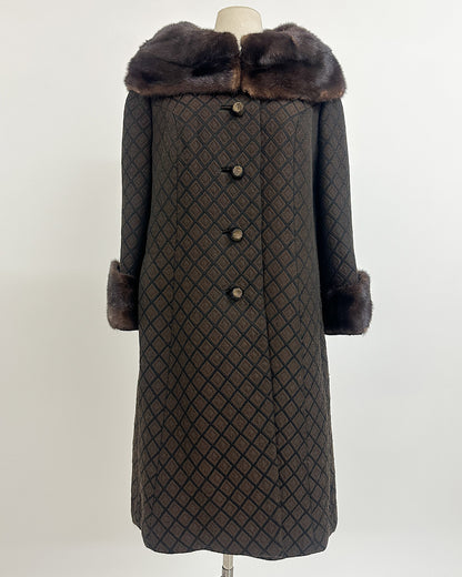 1950s 'The Park Avenue Snowfall' Coat with Fur Collar and Cuff