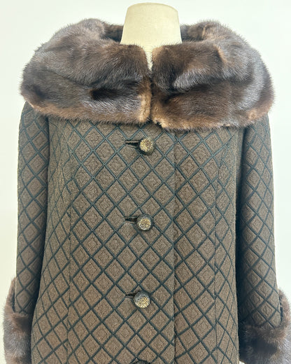 1950s 'The Park Avenue Snowfall' Coat with Fur Collar and Cuff