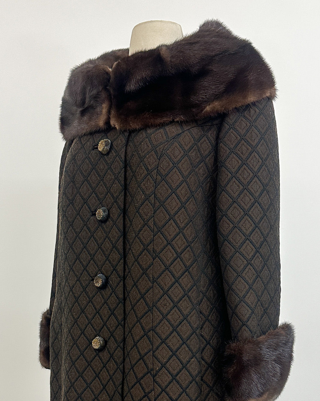 1950s 'The Park Avenue Snowfall' Coat with Fur Collar and Cuff