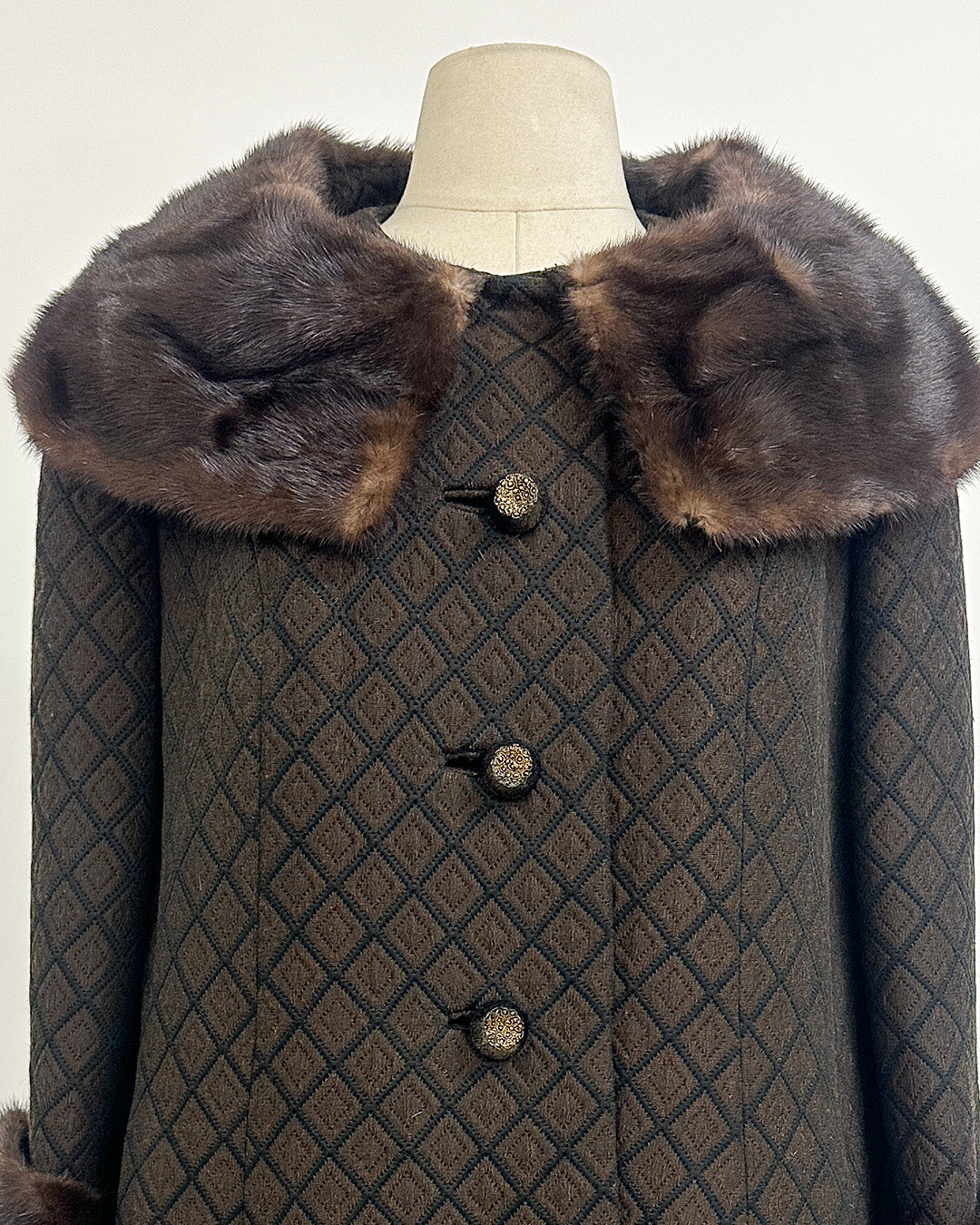 1950s 'The Park Avenue Snowfall' Coat with Fur Collar and Cuff