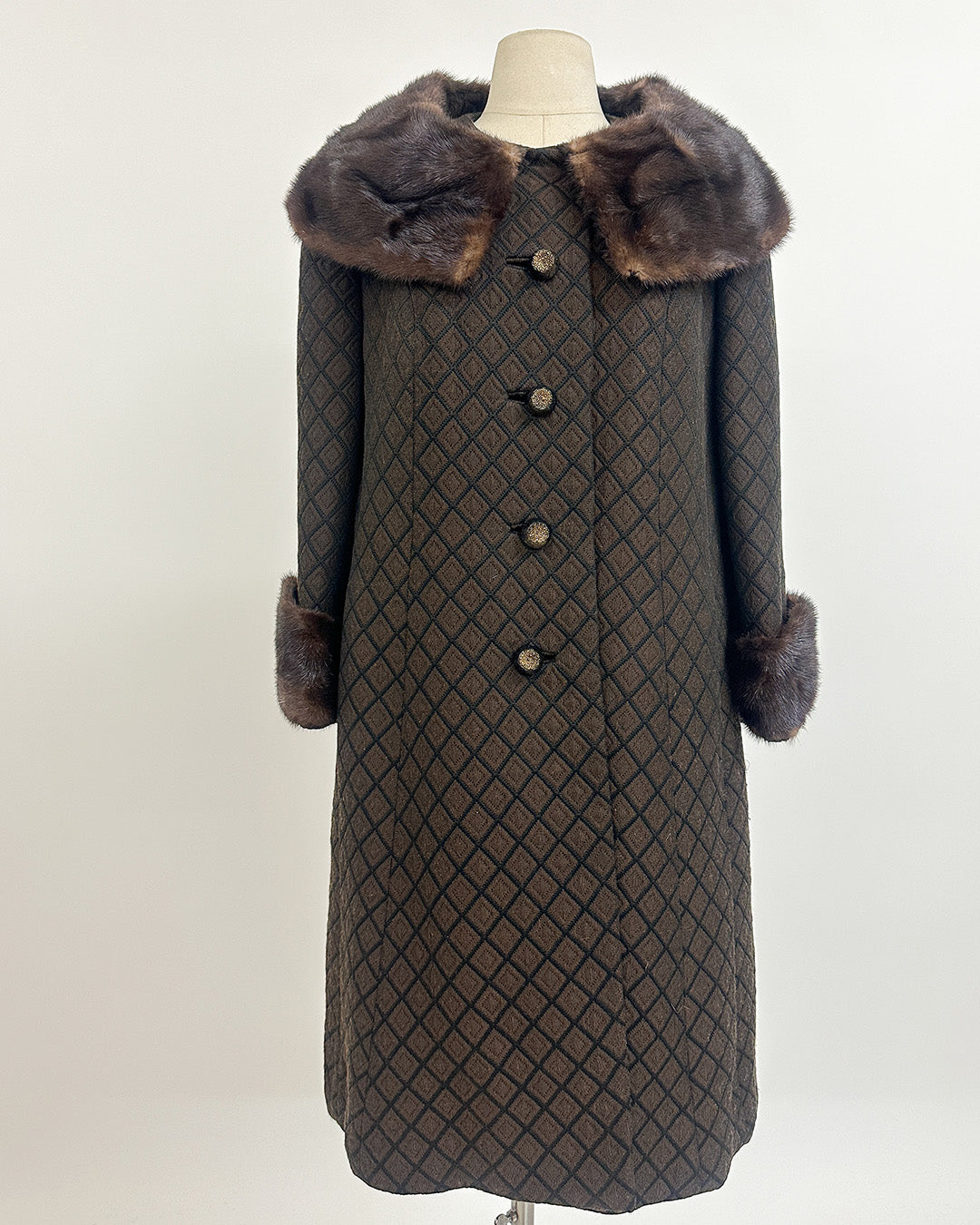 1950s 'The Park Avenue Snowfall' Coat with Fur Collar and Cuff