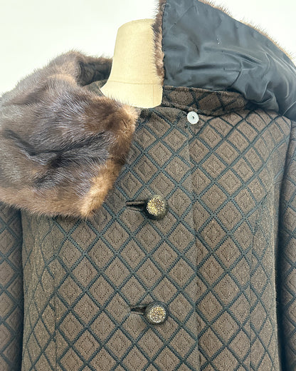 1950s 'The Park Avenue Snowfall' Coat with Fur Collar and Cuff