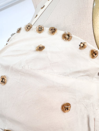 1940s Cream 'Old Hollywood' Dress with Bronze Sequins / Waist 26-28