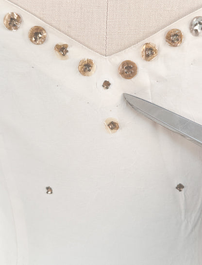 1940s Cream 'Old Hollywood' Dress with Bronze Sequins / Waist 26-28