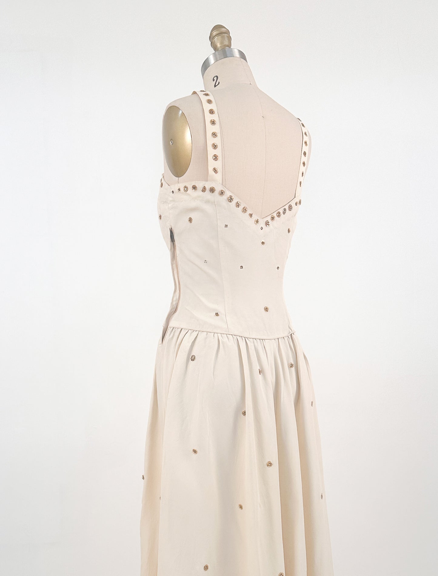 1940s Cream 'Old Hollywood' Dress with Bronze Sequins / Waist 26-28