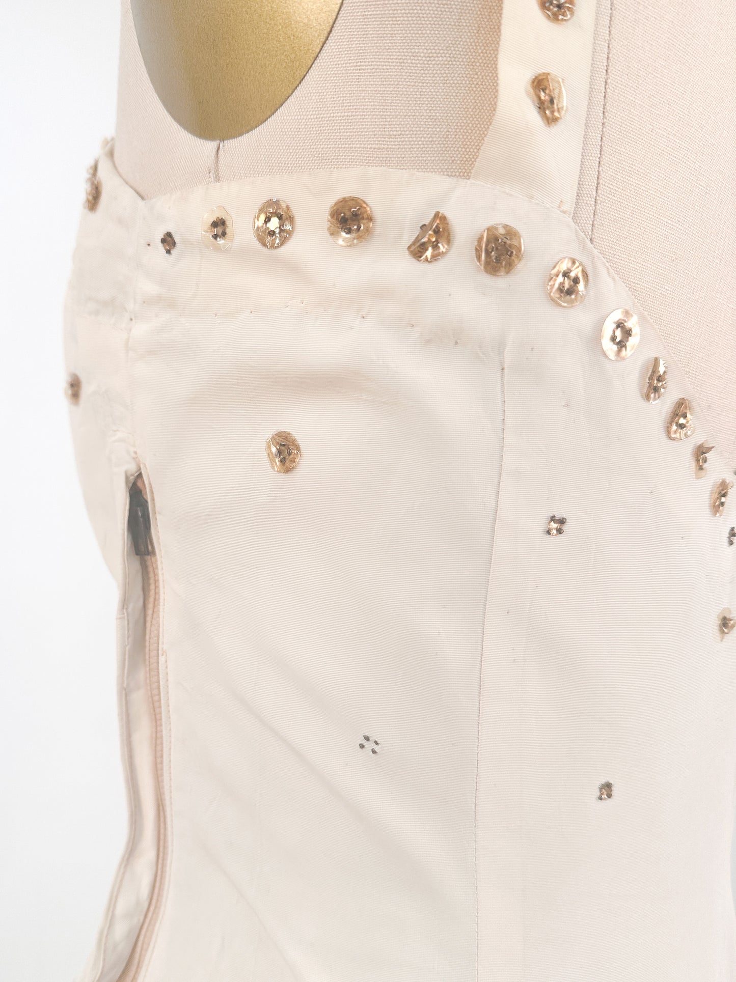 1940s Cream 'Old Hollywood' Dress with Bronze Sequins / Waist 26-28