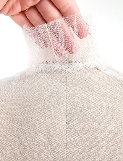 1950s Swan White Lace Floral Tulle Gown with Matching Bolero / Waist 26