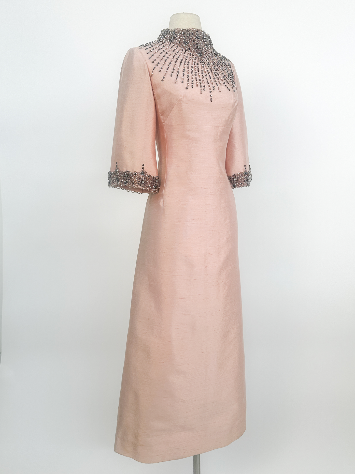 1960s Beaded Shantung Gown / Waist 30