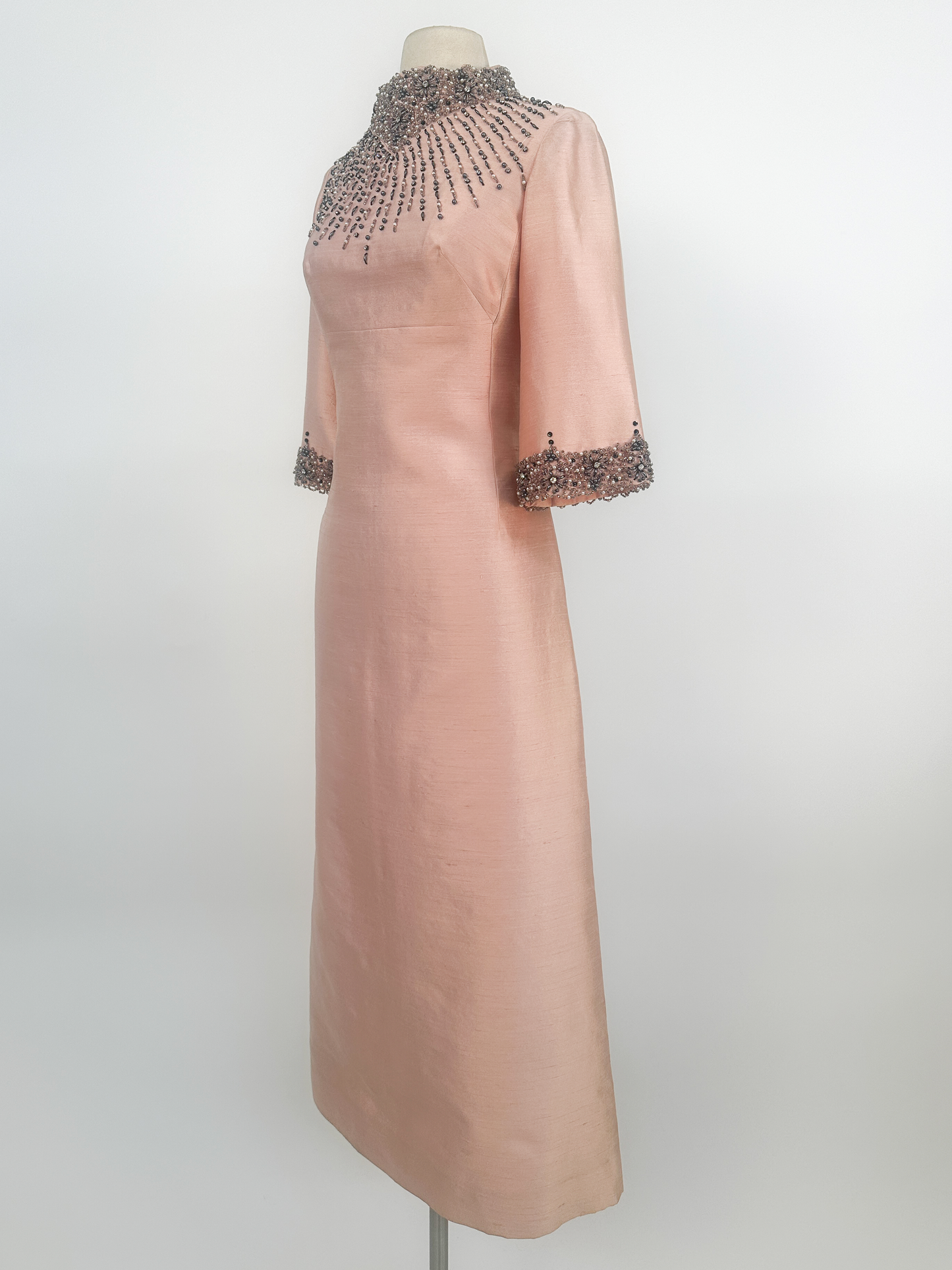 1960s Beaded Shantung Gown / Waist 30