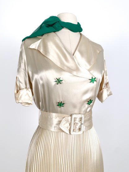 1930s Pleated Silk Satin Gown / Waist 28